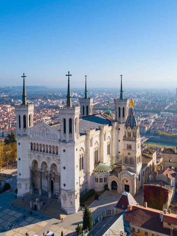 lyon, aerial view of notre dame de fourviere basilica